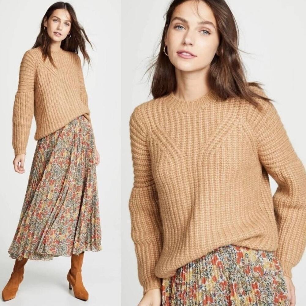 Ulla Johnson Kitty Baby Alpaca Chunky Knit Pullover Sweater Tan Brown Size M